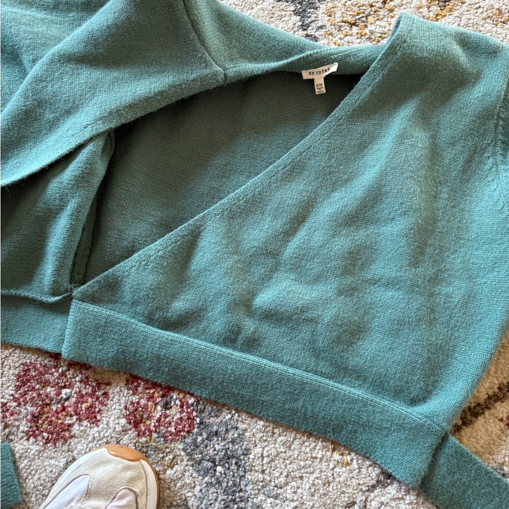 Dusty Teal Wrap Sweater - Picture 16 of 17